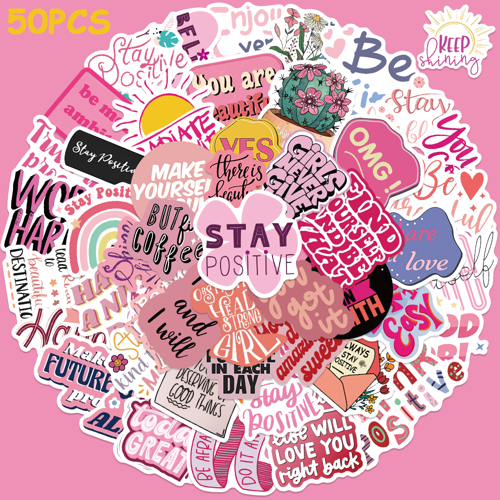 Laptop Accessories Aesthetic - 50pcs Pink Inspirational Phrase Sticker For